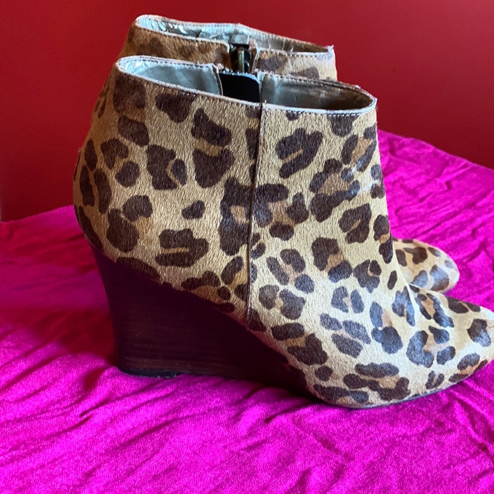 Leopard print ‘Sarah’ animal hair wedge booties, 8.5.